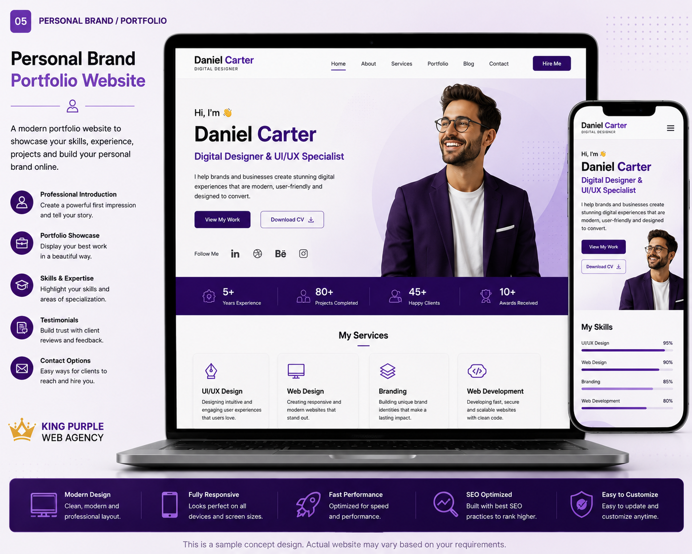 Personal Brand Website sample concept design by King Purple Web Agency