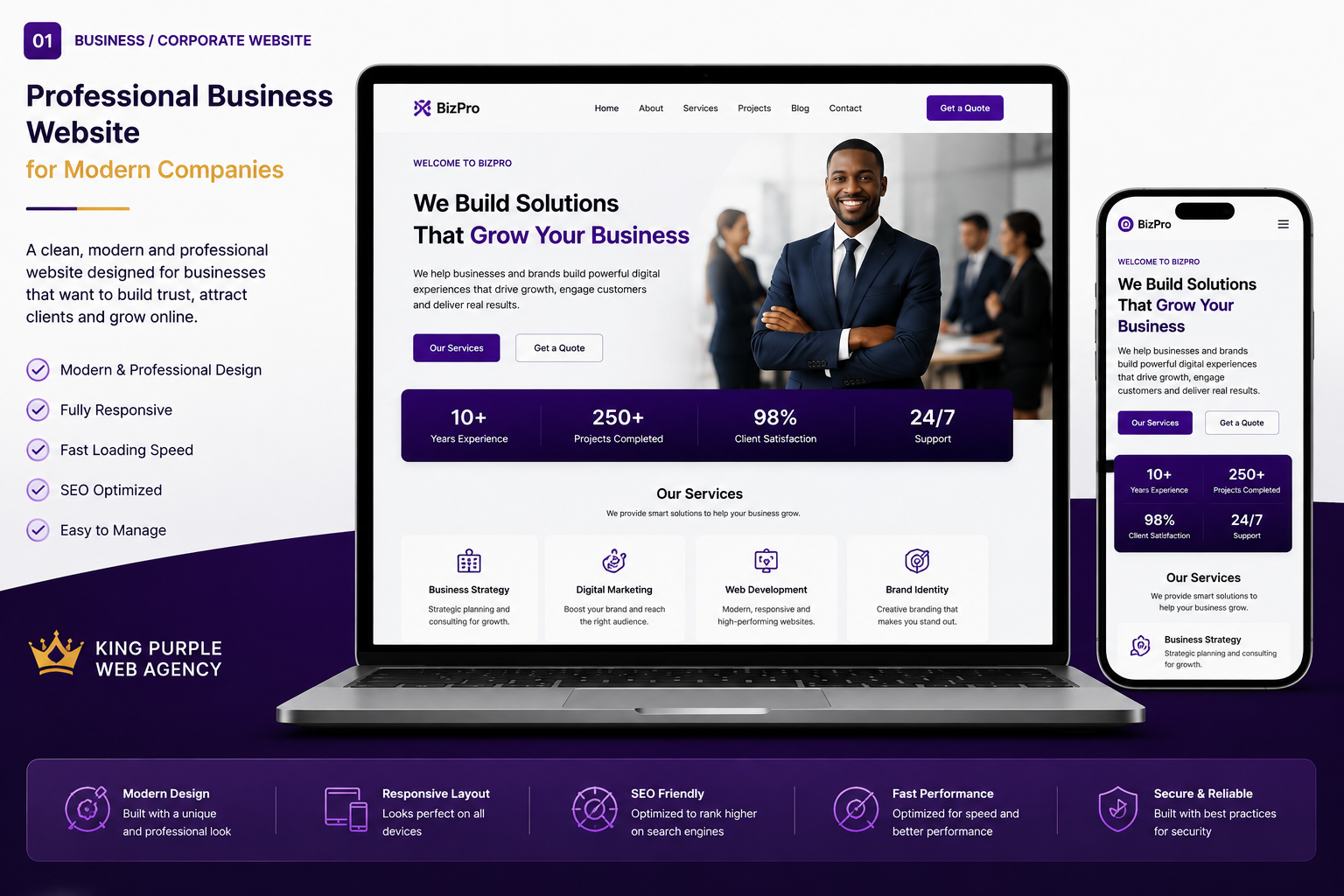 Business Website sample concept design by King Purple Web Agency